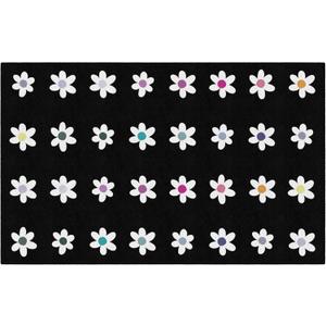 Flagship Carpets Schoolgirl Style Daisies on Black Criss-Cross Applesauce Educational Area Rug for Kids Room, Children's Classroom, Play Carpet for Teaching and Playroom, 7'6" x 12', Seats 32