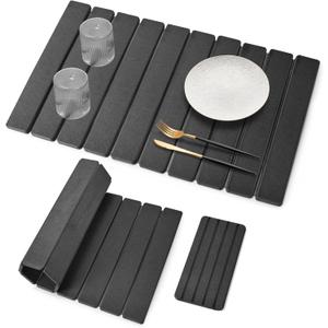 Large Stone Dish Drying Mat for Kitchen Counter, Quick Dry Dish Drying Mats, Foldable Absorbent Diatomaceous Earth Mats for Plate Rack Bottles Cups, Match Any Countertop (Dark Gray 24"×16" & 8"x4")