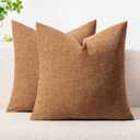 MIULEE Pack of 2 Brown Throw Pillow Covers 20x20 Inch Soft Chenille Pillow Covers for Sofa Living Room Couch Solid Dyed Cases