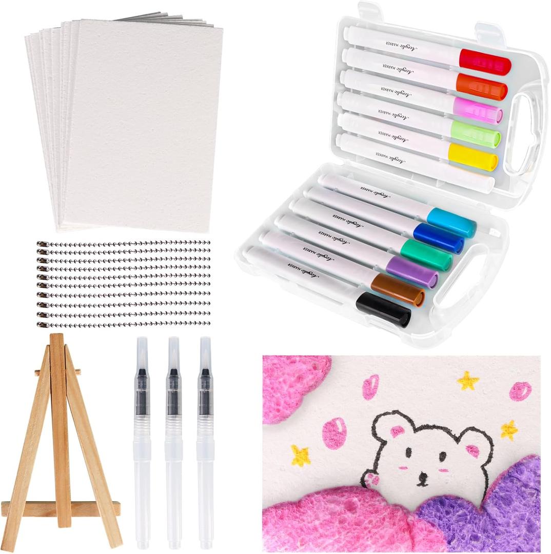 Magic 3D Foam Texture Painting Kit,Magic Puffy Paint,3D Drawing Canvas Sponge,DIY Bubble Drawing Pens Art Supplies,10Pcs Puffy Paint Paper(Rectangular)