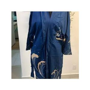 Mens Loose 3/4 Wide Sleeve Kimono Longline Yukata Robe Gown Tops Shirt Haori Coat Japanese Style M