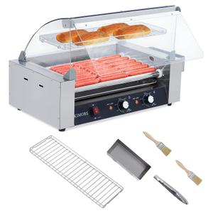 Hot Dog Roller, 18 Hot Dogs 7 Rollers Grill Cooker Machine, Stainless Sausage Grill Cooker Machine with Cover & Removable Drip Tray, Dual Temp Control, Led Light, Perfect for Commercial and Party