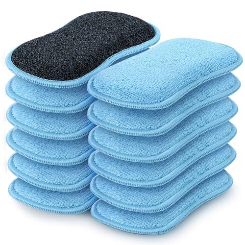 HOMEXCEL 4 Pack Multi-Purpose Scrub Sponges Kitchen, Dish Sponge, Non-Scratch Microfiber Sponge for Efficiently Cleaning Dishes, Pots, and Pans (Blue)
