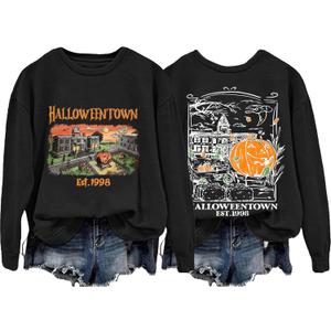 Halloween Sweatshirts Halloween University Halloween Town Pumpkin Spooky Women Graphic Fall Pullover (Large, P2)
