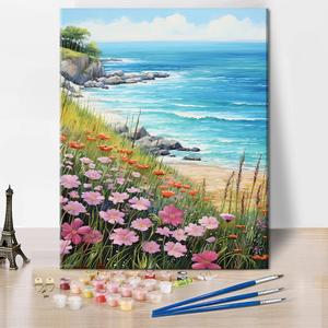 TUMOVO Beach Scene Paint by Numbers, Seascape Adult Paint by Number Lush Meadow Blossoms Adult Paint by Number Kits On Canvas DIY Painting by Numbers for Adults Wall Decor, 16 x20 Inch