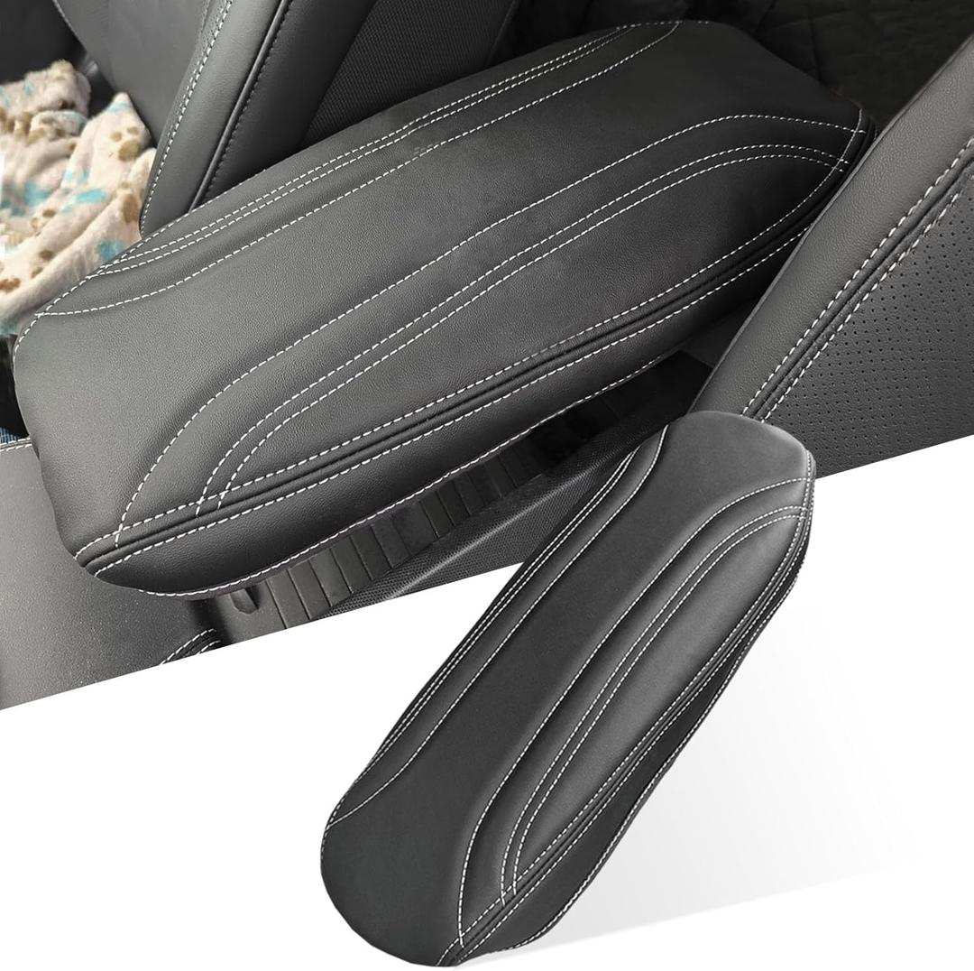 Center Console Cover for Mustang Mach E - Soft Leather Armrest Pads Protector for 2021 2022 2023 2024 2025 Ford Mustang Mach E Interior Accessories (Black)