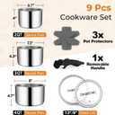 P&P CHEF Tri-Ply Cooking Pots and Sauce Pans, 9Pcs Stainless Steel Cookware Set with Removable Handle, Induction 2Qt Saucepan, 3Qt Small Pot & 4Qt Stock Pot, Oven & RV Safe to 500, Dishwasher Safe