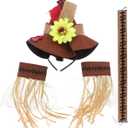 4Pcs Halloween Straw Hat Costumes Straw Sunflower Wizard Hat with Necklace Wristband Decoration for Harvest Carnival Cosplay Adornment