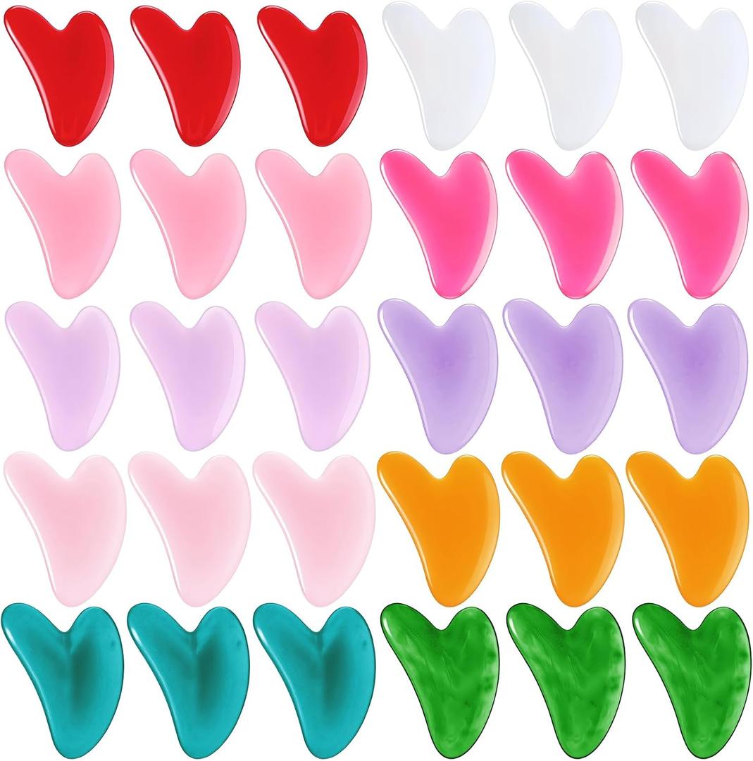 30 Pcs Gua Sha Facial Tool Resin Gua Sha Massage Tool Heart Shaped Guasha Stone Guasha Board for Face Body Skin Massage Spa Acupuncture Prevent Wrinkles (Multi Colors)