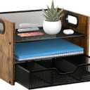 Wood Desk Organizer - 3-Tier Desktop File Organizer with Drawer, Wooden Paper Tray, Office Desk Organzier and Accessories for Papers, Mail, Notebooks, Stationery