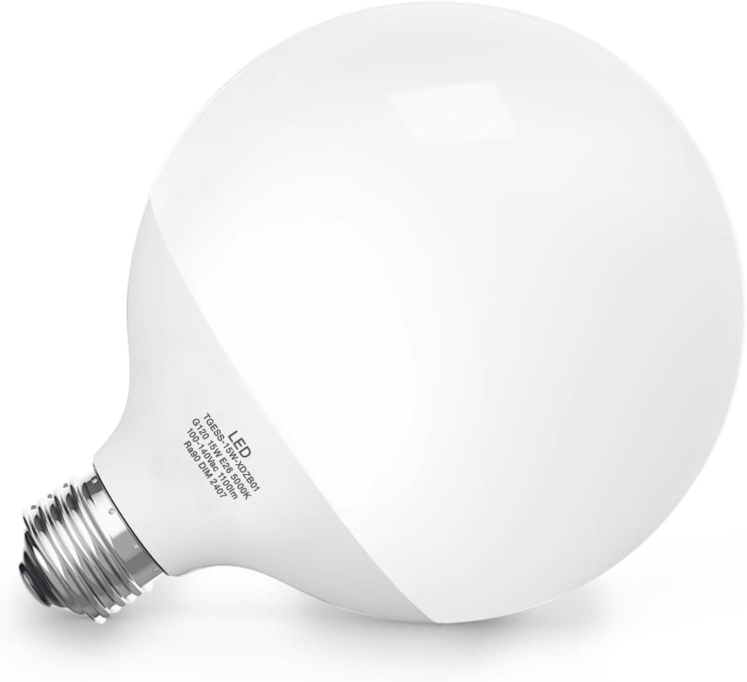 LED Light Bulb, G120 Globe Bulb,15W Globe Light Bulbs, Daylight 5000k Led Bulb, Non-Dimmable, E26 Base Large Decorative Lamp,1100 Lumer, for Indoor Room Lighting (15W No-Dimmable Light)