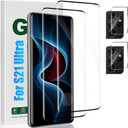 [2+2 Pack] Galaxy S21 Ultra Screen Protector and Camera Lens Protector, Fingerprint Unlock, HD Clear 9H Hardness Scratch Resistant, 3D Full Coverage Tempered Glass, For Galaxy S21 Ultra (6.8 Inch)