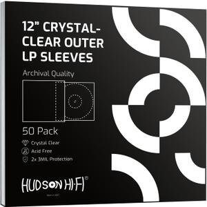 Hudson Hi-Fi Anti-Static Vinyl Record Sleeves - Durable Clear Disc Sleeves- Protect Your LP Albums from Scratches, Dust & Dirt - Acid-Free Rice Paper Disc Covers, 50x Outer Sleeves
