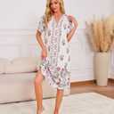 ETOSELL Moo Moos Nightgown for Women with Pockets Casual Floral Print House Dress Short Sleeve Mumu Lounge Dresses S-3XL (White, M)