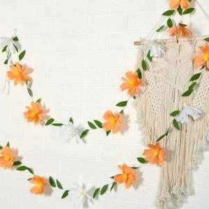 EASY JOY Crepe Paper Flowers Banner White Orange Floral Banner Spring Hanging Paper Flower Leaves Garlands for Spring Birthday Wedding Home Decorations