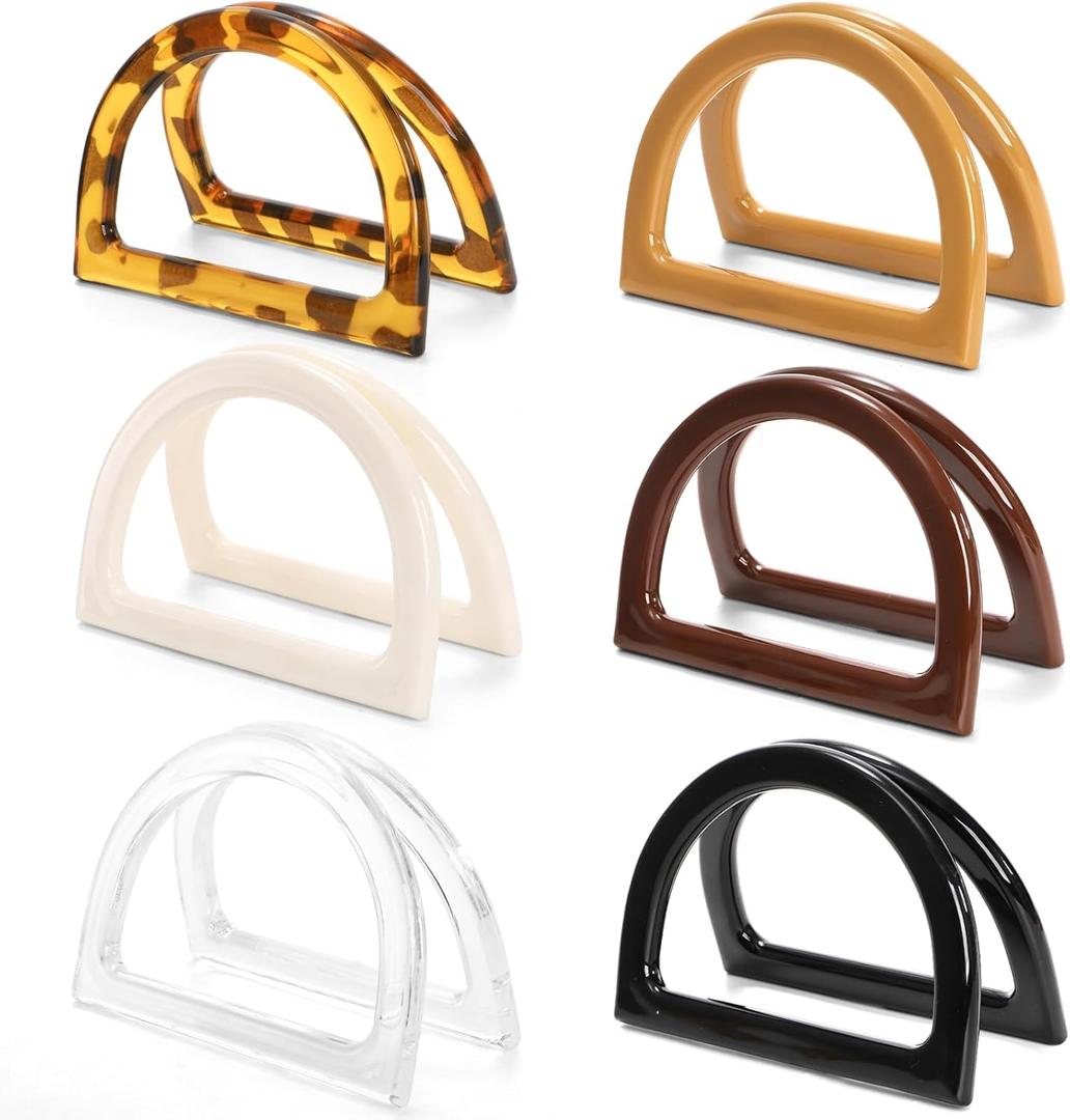 Jucoan 12 Pack D Shape Purse Handles, 6 Colored Handbag Handles Replacement for Handmade Crochet Bag Summer Beach Straw Bag DIY Supplies