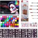 54 Color Face Painting Kit Non-Toxic Water Activated Face Paint Palette with Matte, Glitter & Colors, Brushes, Stencils & Gems for Halloween, Carnival, Parties