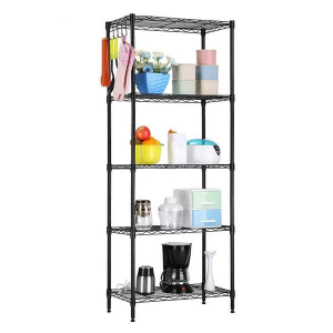 5-Tier Storage Shelves Standing Shelving Metal Units, Adjustable Height Wire Shelf Display Rack for Pantry Laundry Bathroom Kitchen 16.6” x 11.8” x 63”, Black