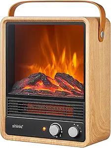 Shinic Electric Fireplace Heaters for Indoor Use,1500W Space Heater with Crackling Sound & 3D Realistic Flame, Safety Protection, Portable Fireplace Heater for Home Office Christmas Decoration, Oak