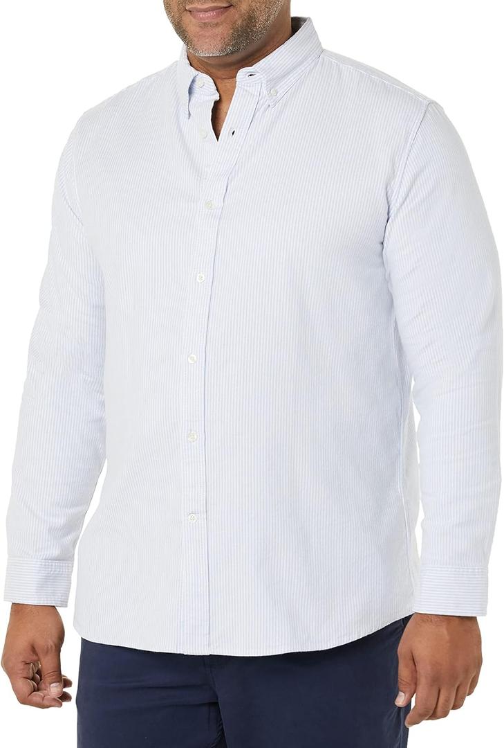 Amazon Essentials Men's Long-Sleeve Regular-Fit Stretch Oxford Shirt (Available in Big & Tall) (Powder Blue Vertical Stripe)