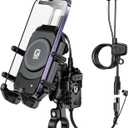 BRCOVAN Motorcycle Phone Mount Holder with Qi 15W Wireless Charger & 30W PD/USB-C Fast Charging Port, Anti-Theft Handlebar Cellphone Cradle with Vibration Dampener, Adjustable for 5.4-7.2'' Smartphone