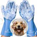 Dog Washing Gloves with Bristle Scrubbers, Reusable Silicone Gloves Ideal for Pet Bathing, Massaging & Grooming (Blue)