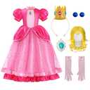 Spooktacular Creations Halloween Pink Princess Dress, Kids Princess Dress Up Set, Peach Crown Costume for Girls Toddler Halloween, Birthday, Roleplay Party (Small, 5-7 yrs) 8