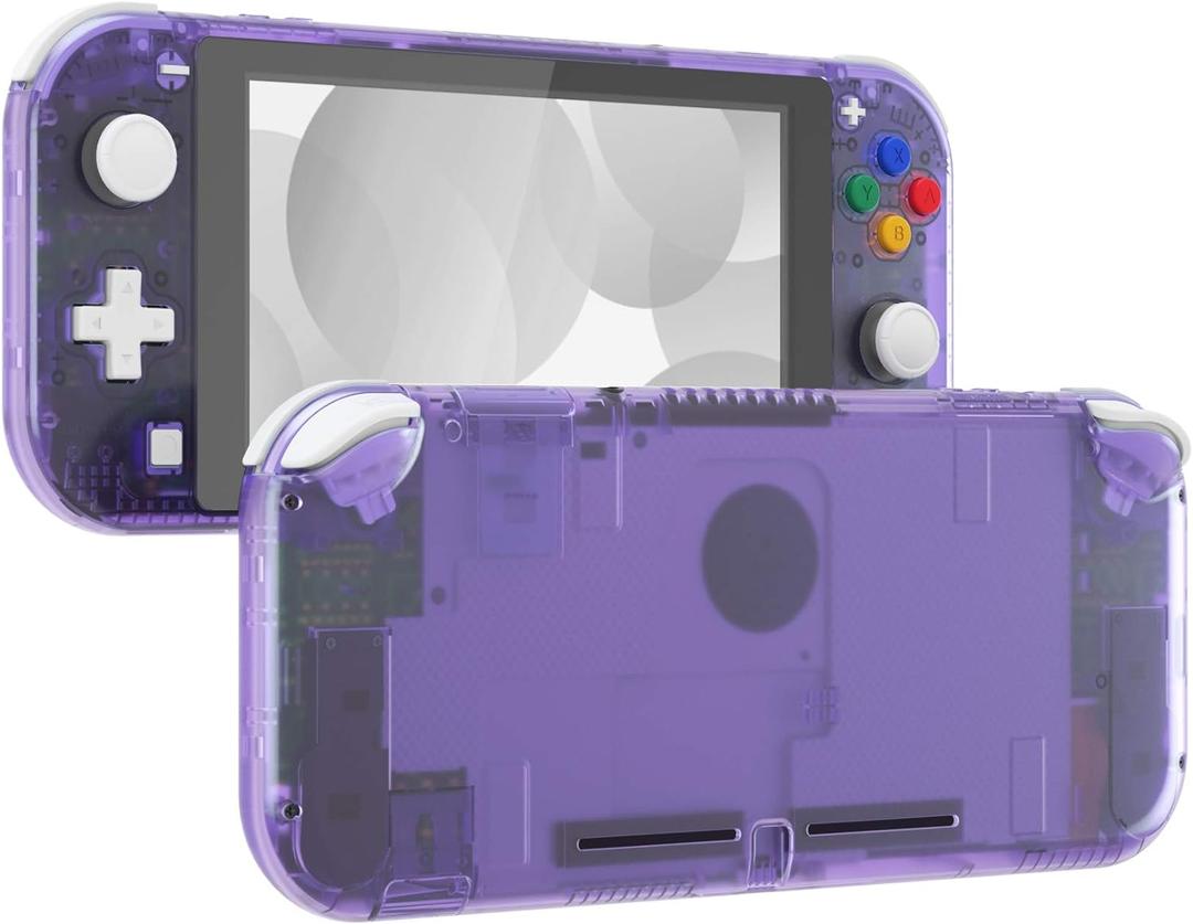 eXtremeRate Clear Atomic Purple DIY Replacement Shell for Nintendo Switch Lite, NSL Handheld Controller Housing w/Screen Protector, Custom Case Cover for Nintendo Switch Lite