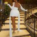 Women Sexy Strapless Tube Top Mesh Layered Mini Dress Bodycon Ruched Side Ribbons Bandage Dress Birthday Dresses (White, S)