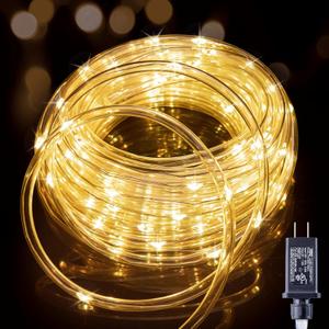Minetom Rope String Lights Outdoor, 200 Led Waterproof Powered Fairy Lights with Adapter, Copper Wire PVC Tube Lights for Garden Wedding Christmas Party Decor, Warm White (65FT)