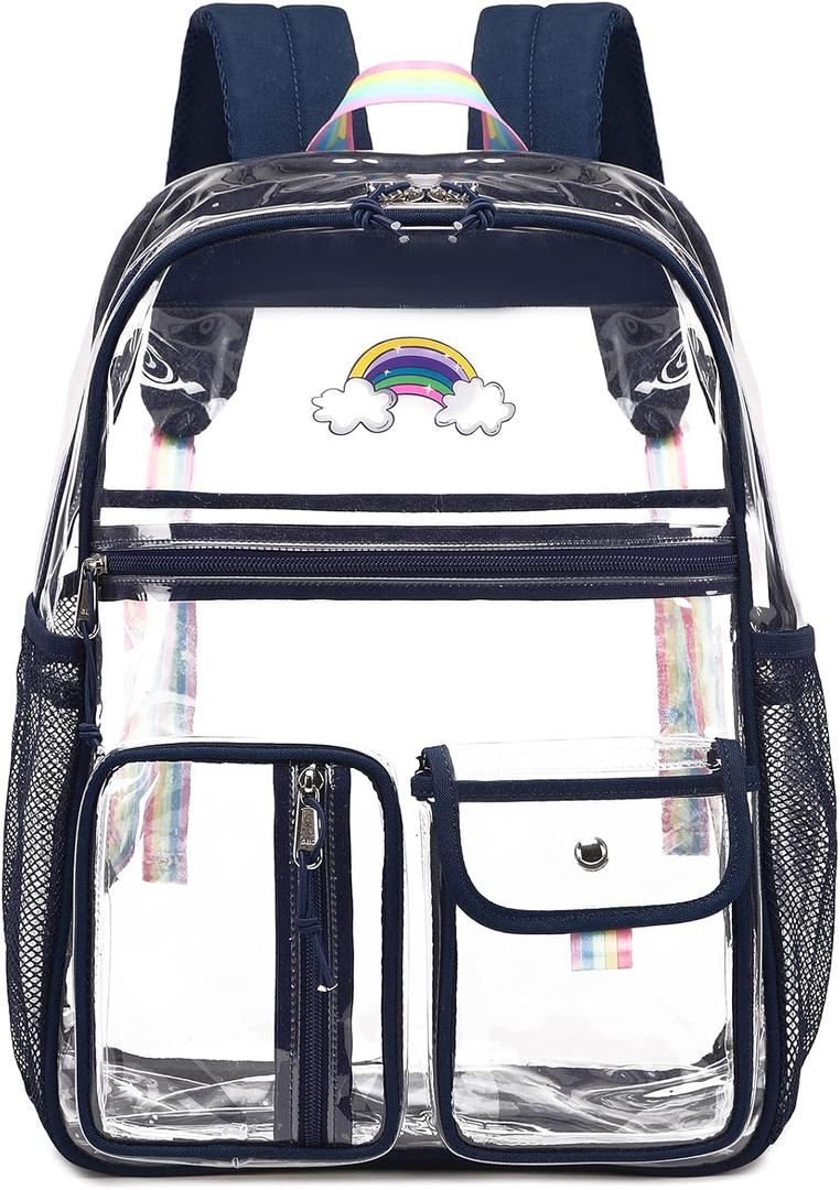 Lanola Clear Backpack, Heavy Duty Waterproof Transparent Bookbag PVC school Backpacks for Women Girls - Dark Blue