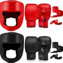Kanayu 14 Pcs Boxing Gloves and Headgear Set for Beginners Youth 16 Ounce Boxing Gloves Headgear Helmet Hand Wraps Mouth Guards Equipment for Beginners Training Equipment Gifts