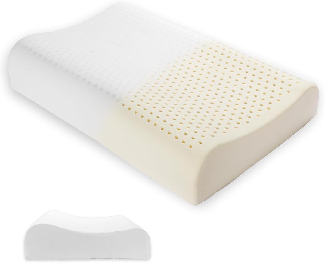 Latex Pillow,Natural Contour Pillow with Removable Cover,Two Heights for Effective Support, Relieves Shoulder and Neck Pain, Comfortable and Breathable Bed Pillow for Various Sleeping Positions (White)