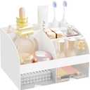 Makeup Organizer with 2 Drawers, Cosmetic Storage for Dresser Vanity and Bathroom Countertop, Make up organization and Skincare Storage with Beauty Brush Holder, Cosmetic Display Case (White)