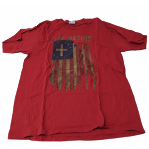 One Nation Under God Patriotic American Flag T-Shirt for Women Men Red  M