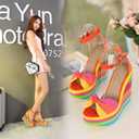 Women Straw Super High Heel Rainbow Sandals,Fish Mouth Wedge Roman Y2K Sandal,Adjustable Ankle Strap Espadrilles Platform Candy Color Party Dress Shoes, 40