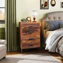 WLIVE Wood Dresser for Bedroom with 4 Drawers, Chest of Drawers, Tall Dresser Drawers with Sturdy Metal Frame for Hallway, Living Room, Closet, Brown Oak