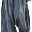 ebossy Women's Denim Harem Pants Elastic Waist Pleated Wide Leg Baggy Jeans (XX-Large, Blue)