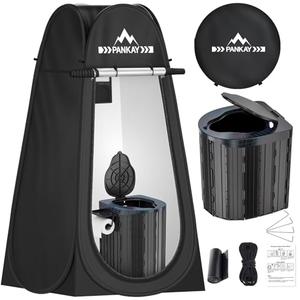 PANKAY Portable Toilet with Pop up Privacy Tent, X Large Camping Toilet Portable Potty for Adults, Outdoor Shower Tent Changing Room, Instant Pop Up, Washable Foldable Camp Toilet Kit with Carry Bag
