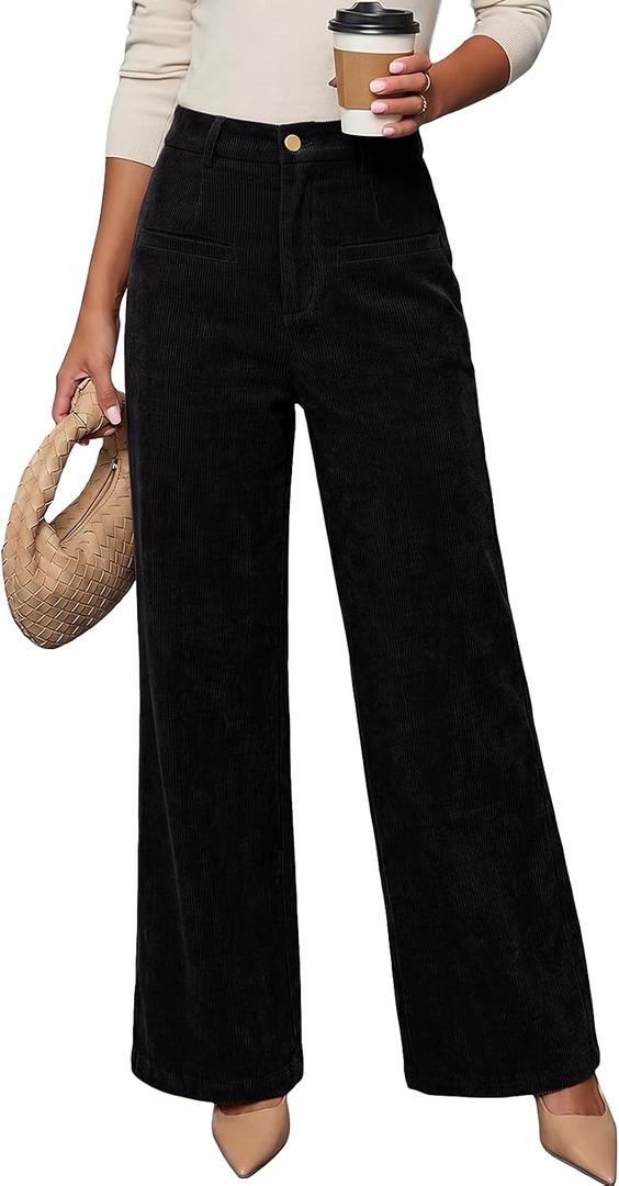 Acelitt Women's Corduroy Pants with Pockets, Black, Size S