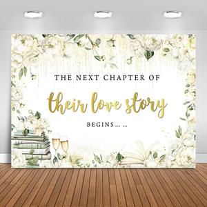 7x5FT Wedding Backdrop White Floral The Next Chapter of Their Love Story Begins Photography Background Bridal Shower Engagement Wedding Party Decorations Banner Photo Booth Props