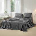 JIYUAN 100% Washed Cotton Sheet Set 4 Pieces Queen, 1 Fitted Sheet, 1 Flat Sheet and 2 Pillowcases, Comfy and Breathable Linen Like Bedding Set