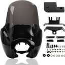 FATECIM Headlight Fairing with 15'' Smoke Windshield Windscreen for Harley Dyna T-Sport FXDXT FXD FXDC FXDB FXDL FXDLS