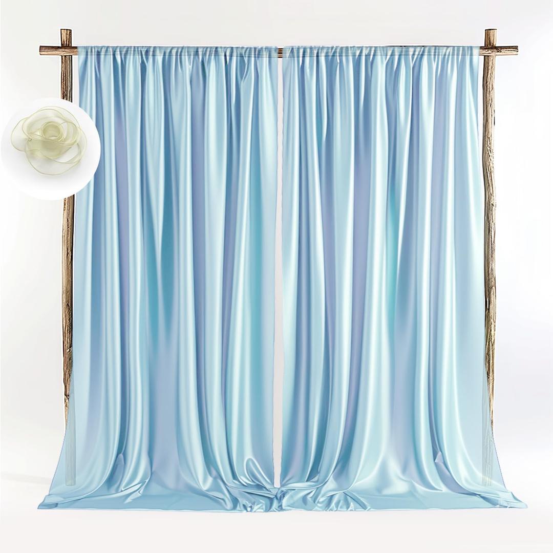 10x10ft Polyester Backdrop Blue Fabric Satin Background Curtain Engagement Baby Shower Wedding Birthday Photo Gender Reveal Photo Decoration 2 Panels 5ftx10ft TAYBSDJ117