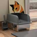 Stainless Steel Cat Litter Box with Lid, 20" L x 14.2" W x11.8 H, Large Cat Litter Box for Multiple Cats with High Sided, No-Leak & Stick, Easy to Clean, Includes Litter Mat & Multi Functional Scoop