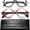 Retro Round Reading Glasses for Men and Women, Stylish Color Frame Design, Blue Light Blocking, Spring Hinges, Anti Eye Strain Computer Readers, 1.75 (Brown/Black)