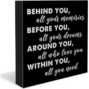 Graduation Quote Wood Box Sign Decor Desk Sign Positive Behind You All Your Memories Wooden Box Black Sign Rustic Home Shelf Wall Decoration Grad Gift (black)