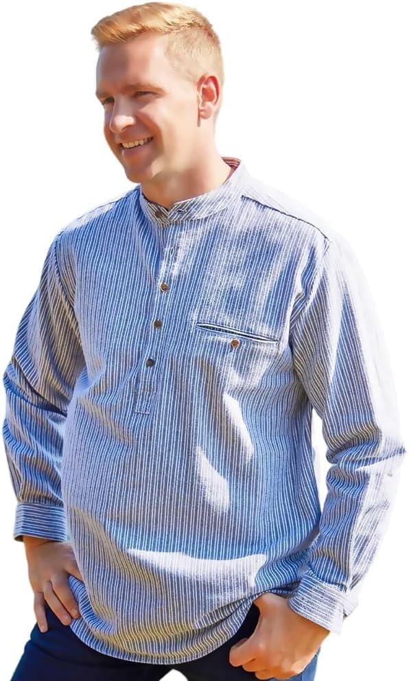 Flannel Cotton Grandfather Shirt (XX-Large, Grey)