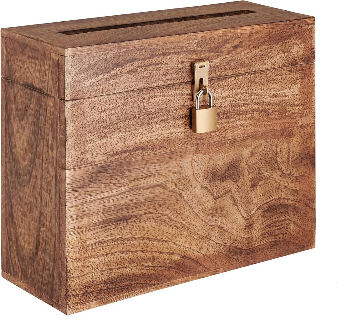 Wedding Card Box with Lock and Card Slit 12"X10"X4.5"- Distressed Gift Wishing Well Card Box for Weddings, Receptions, Birthdays, Graduations, Baby Showers, Honeymoon Funds (Burnt)