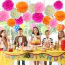 BestoFun 16 PCS Hot Pink Orange Cream Party Decorations Tissue Paper Flowers Pom Poms Decorations for Girl Groovy Birthday Baby Shower Wedding Bachelorette Room Wall Hanging Dcor